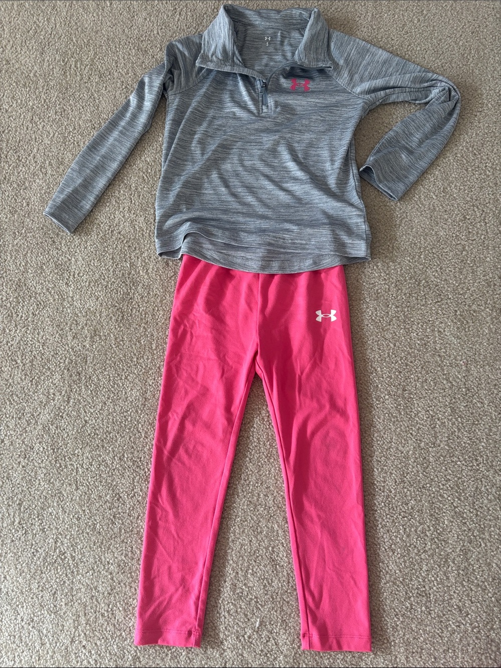 Under Armour Girls Hot Pink Leggings with Gray Quarter-Zip Top